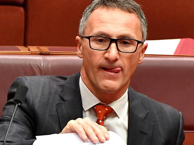 Greens Senator Richard Di Natale during debate on the Government's income tax package plan in the Senate at Parliament House in Canberra, Thursday, 4 July, 2019. Senator Jacqui Lambie has thrown her support behind the federal government's income tax cuts, guaranteeing the $158bn package will become law. (AAP Image/Sam Mooy) NO ARCHIVING