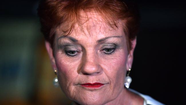 One Nation leader Senator Pauline Hanson speak to the media as she leaves the campaign party house in Buderim on the Sunshine Coast, Saturday, November 25, 2017. (AAP Image/Mick Tsikas) NO ARCHIVING