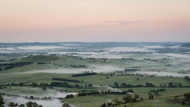 Farmland in the Yarra Valley, seen here from a hot-air balloon, would be affected by the proposal. Picture: Jake Nowakowski