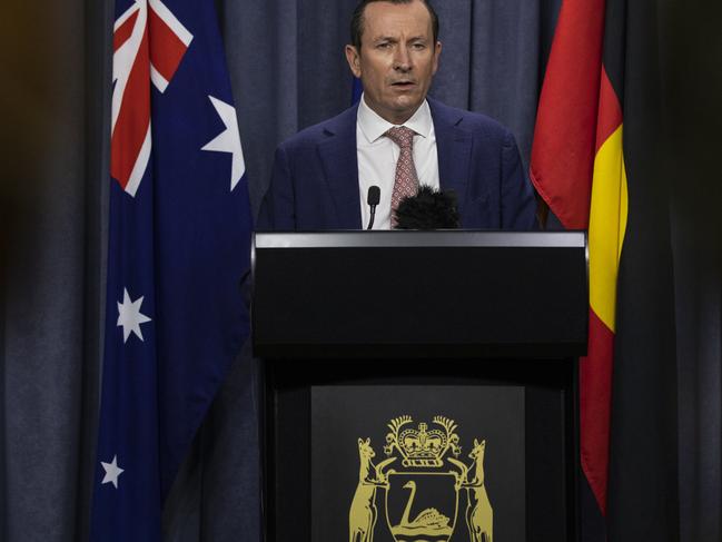 Mark McGowan speaks to reporters. Picture: Getty Images.