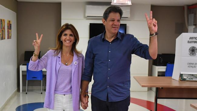 Workers Party (PT) leader Fernando Haddad and his wife Ana Estela. Picture: AFP.