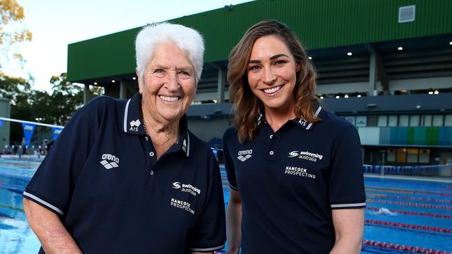 Olympic swimming greats Dawn Fraser and Giaan Rooney, at the Brisbane Aquatic Centre, are two of the biggest names to call for the Games to come to Brisbane. Picture: Adam Head