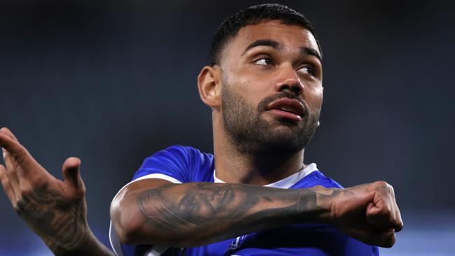 MELBOURNE, AUSTRALIA - AUGUST 12: Tarryn Thomas of the Kangaroos warms up before the round 22 AFL match between North Melbourne Kangaroos and Essendon Bombers at Marvel Stadium, on August 12, 2023, in Melbourne, Australia. (Photo by Darrian Traynor/Getty Images)