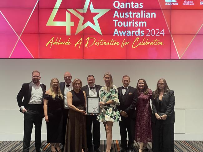 Representatives from Advance Rockhampton and Beef Australia, with Rockhampton Mayor Tony Williams after the announcement that Beef Australia had won silver in the Major Festival and Events category of the Qantas Australian Tourism Awards in Adelaide on March 21, 2025.