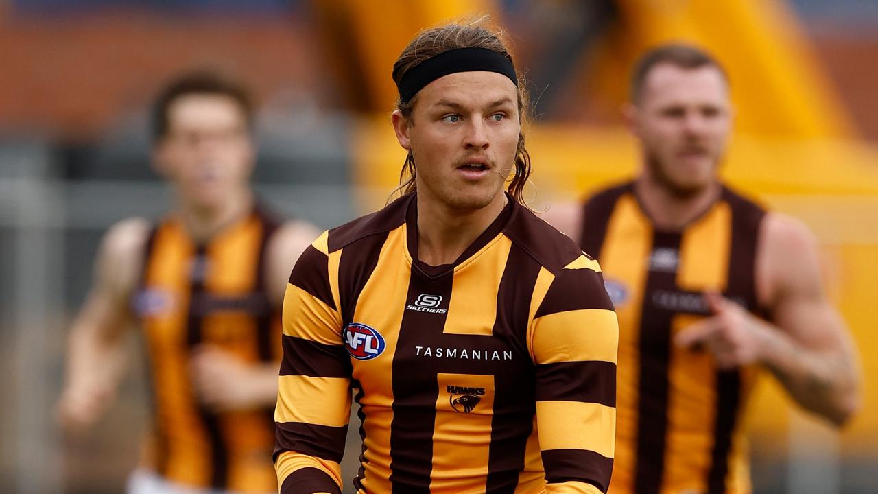 Jack Ginnivan took to the field for the Hawks. Picture: Michael Willson/AFL Photos via Getty Images.