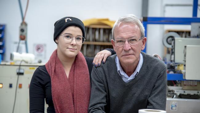 David Monk with his daughter Claire at their Swan Plastics business in Bulleen. Picture: Andy Brownbill