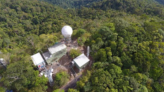 An aerial view of the Bureau of Meteorology radar station at Saddle Mountain. Picture: BOM