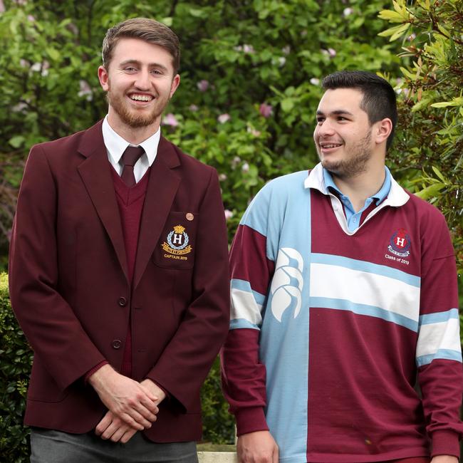 Homebush Boys High School year 12 students Charlie McClean, 18, and Michael Lopes, 18 (right). Picture: Jonathan Ng