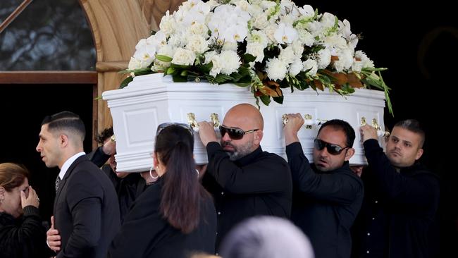 Pallbearers carry Lametta Fadlallah’s coffin from the service. Picture: NCA NewsWire