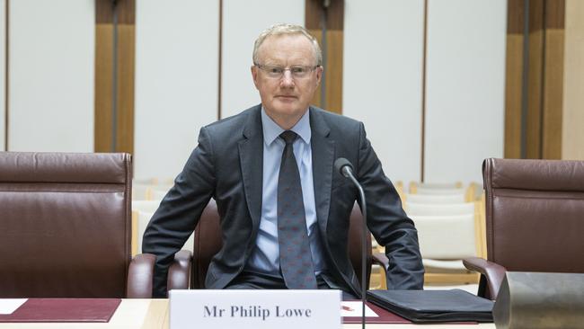 RBA Governor Dr Philip Lowe facing the Senate Economics Legislation Committee in Parliament House, Canberra on Monday. Picture: NCA NewsWire/Gary Ramage.