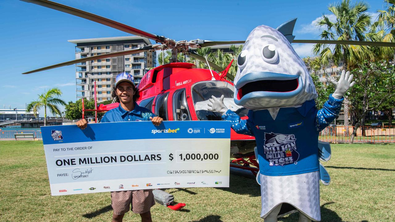 The barramundi was tagged as part of a nine-year-long competition, and this was the first time anyone has caught the million-dollar fish. Picture: Pema Tamang Pakhrin