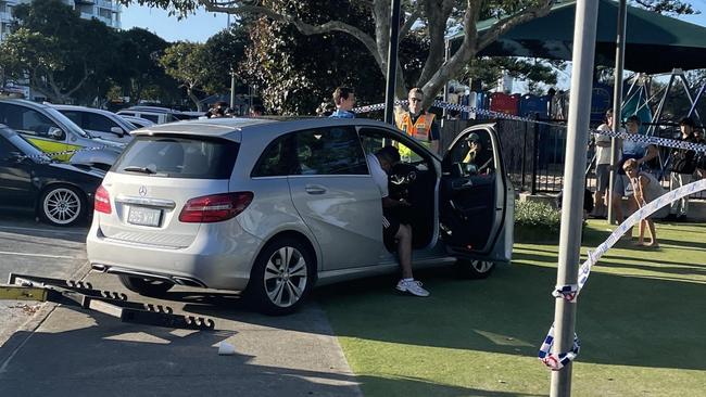 Scene of an accident on Marine Pde in Labrador in which two pedestrians were hit by a car. Picture: Lea Emery.