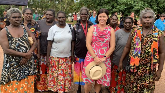 Health Minister Natasha Fyles and Maningrida community members as the government handed over the health service. Picture: Supplied