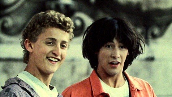 A young Keanu Reeves (right) combines with Alex Winter in classic slacker comedy Bill and Ted’s Excellent Adventure.