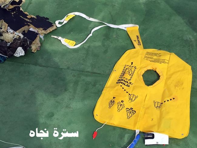 A life vest found at the EgyptAir crash site. Picture: Egyptian Armed Forces Facebook via AP