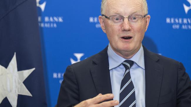 Governor of the Reserve Bank of Australia Philip Lowe, during a press conference after announcing a rate rise in May. Picture: Louie Douvis