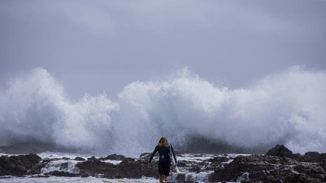 Surfers enjoying the larger swell at Snapper Rocks on Sunday 2 January 2022. Picture: Jerad Williams