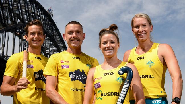 Australian hockey players Tom Craig, Flynn Ogilvie, Kate Jenner and Jodie Kenny are doing all they can to prepare for Olympic gold. Picture: AAP Image/Bianca De Marchi