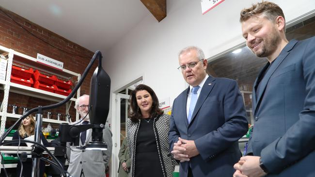 Former prime minister Scott Morrison tours the Seer medical facility in Melbourne. Picture: David Crosling