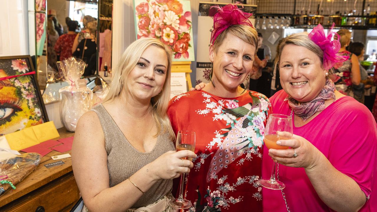 At the ladies cocktail night fundraiser for Protea Place are (from left) Meaghan Bryant, Kate Wright and Laura Gilbody at the Royal Hotel, Friday, April 29, 2022. Picture: Kevin Farmer