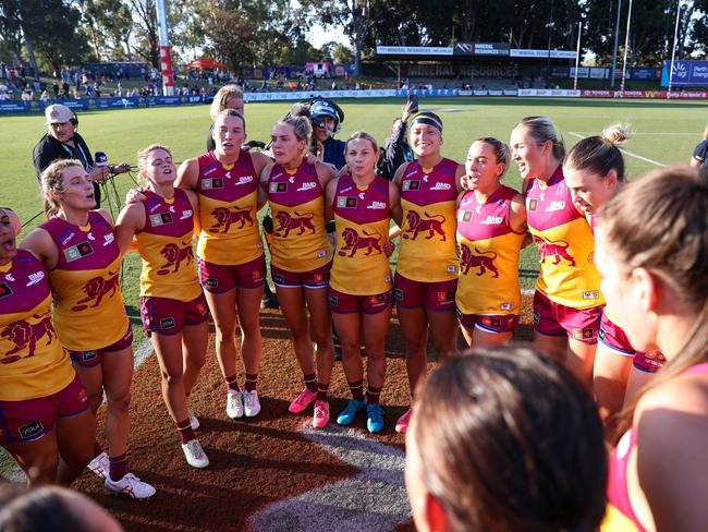 Brisbane celebrate a comfortable win. Picture: Getty Images