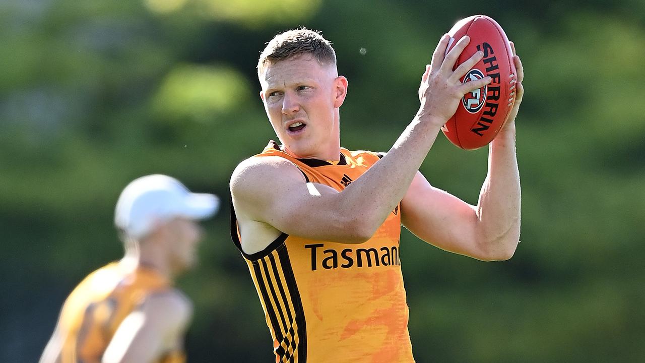 James Sicily in action at Hawthorn training. Picture: Quinn Rooney/Getty Images