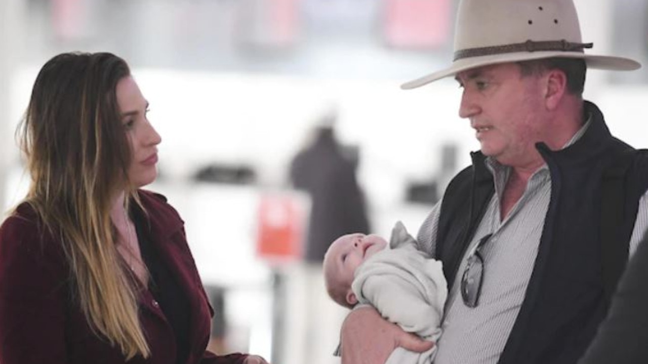 Barnaby Joyce with his new partner Vikki Campion and their son Sebastian in July last year. Picture: Channel 9