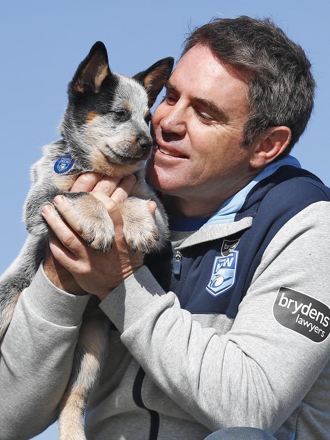 Brad Fittler pictured with Bruce who he says optimises the NSW spirit. Picture: Sam Ruttyn