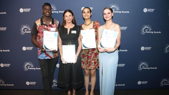 Jared Yinimala Maymuru, Angelina Anictomatis, Porsche Cahill and Iesha Couzens at the NT Training Awards 2023. Picture: Contributed