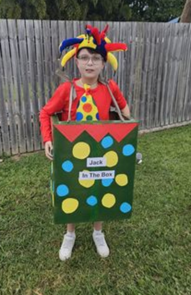 Jhett dressed up as a Jack in the Box as part of 2023 Book Week celebrations across the Mackay Isaac Whitsunday region. Picture: Contributed