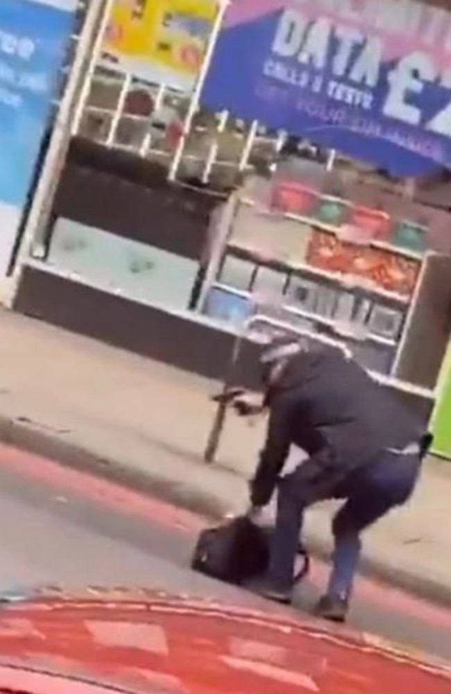 A police officer at the scene after a man went on a stabbing rampage in London, injuring three people, one seriously. Picture: Twitter