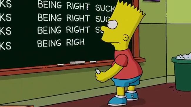 A scowling Bart Simpson’s nod to the accuracy of The Simpsons’ prediction. Source: Twitter