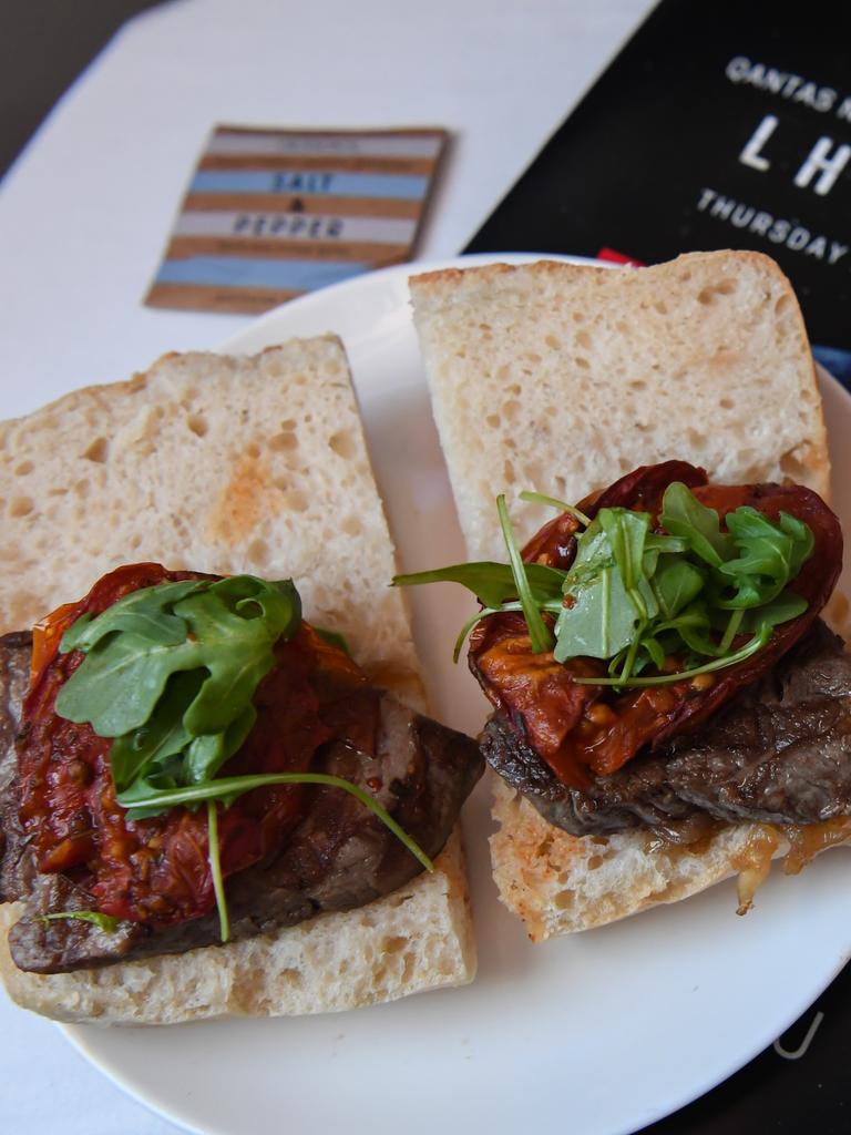 Carb-heavy meals like steak sandwiches were served up. Picture: James Morgan/Qantas via AP