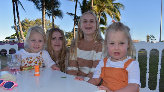 Addison Grady, 4, Taylor Uriarte, 16, Sienna Uriarte, 13, and Bronte Grady, 2, at the first Saturday Beach Sips, hosted by Breakwater Bar and Restaurant at Mackay Harbour on July 18.