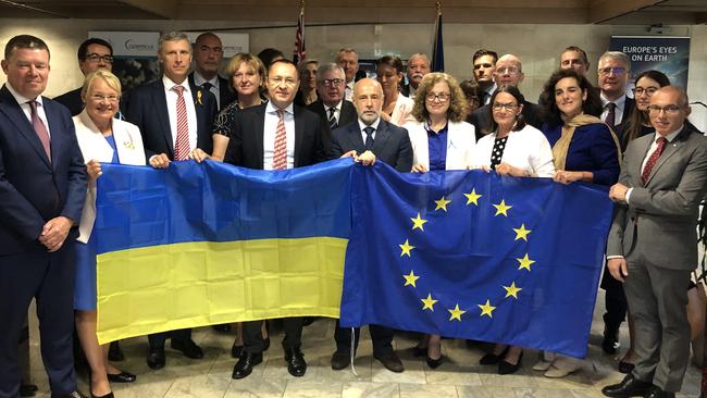 Ukraine’s Ambassador to Australia Vasyl Myroshnychenko met with other EU nation ambassadors in Canberra on Friday. Picture: Rhiannon Down