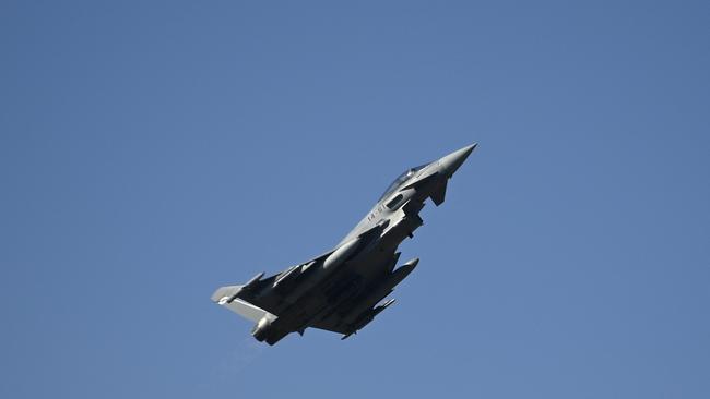 A photo of a Spanish Eurofighter EF-2000 Typhoon II aircraft, similar to the Italian airframe which crashed in the Douglas Daly region. Picture: Nikolay Doychinov / AFP