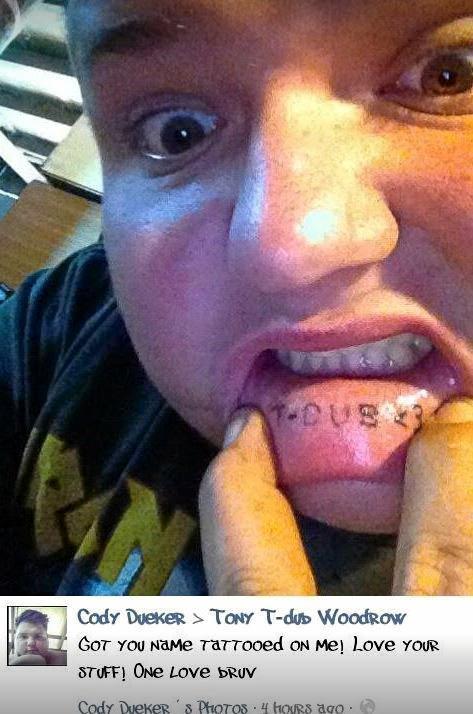 NO. 1 FAN: Cody Dueker pays tribute to his idol: Gympie-bred rapper T-Dub. Picture: Contributed