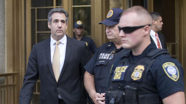 Michael Cohen leaves Manhattan federal court after pleading guilty to campaign finance fraud and tax evasion this week. Picture: MEGA