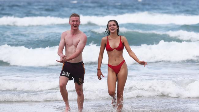 Felicity Parsons from Warwick State High and Nick Carrie from Iona at Surfers Paradise on The Gold Coast. Photograph: Jason O'Brien / Sunday Mail