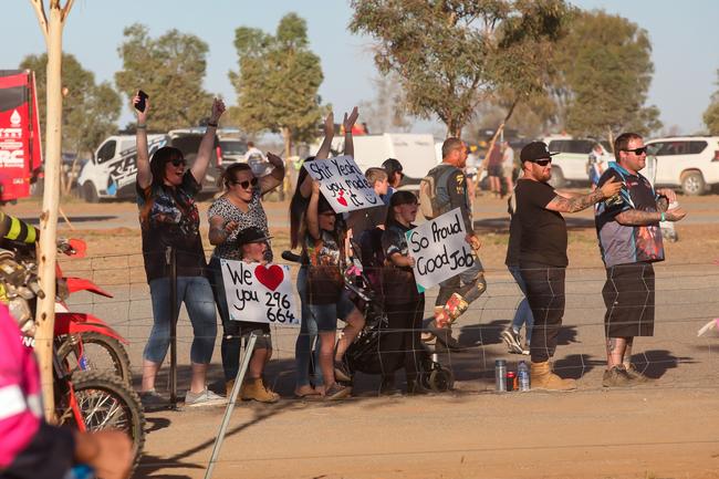 Finke fans celebrate at the finish line like only Finke fans can. Pic: MATT HENDERSON