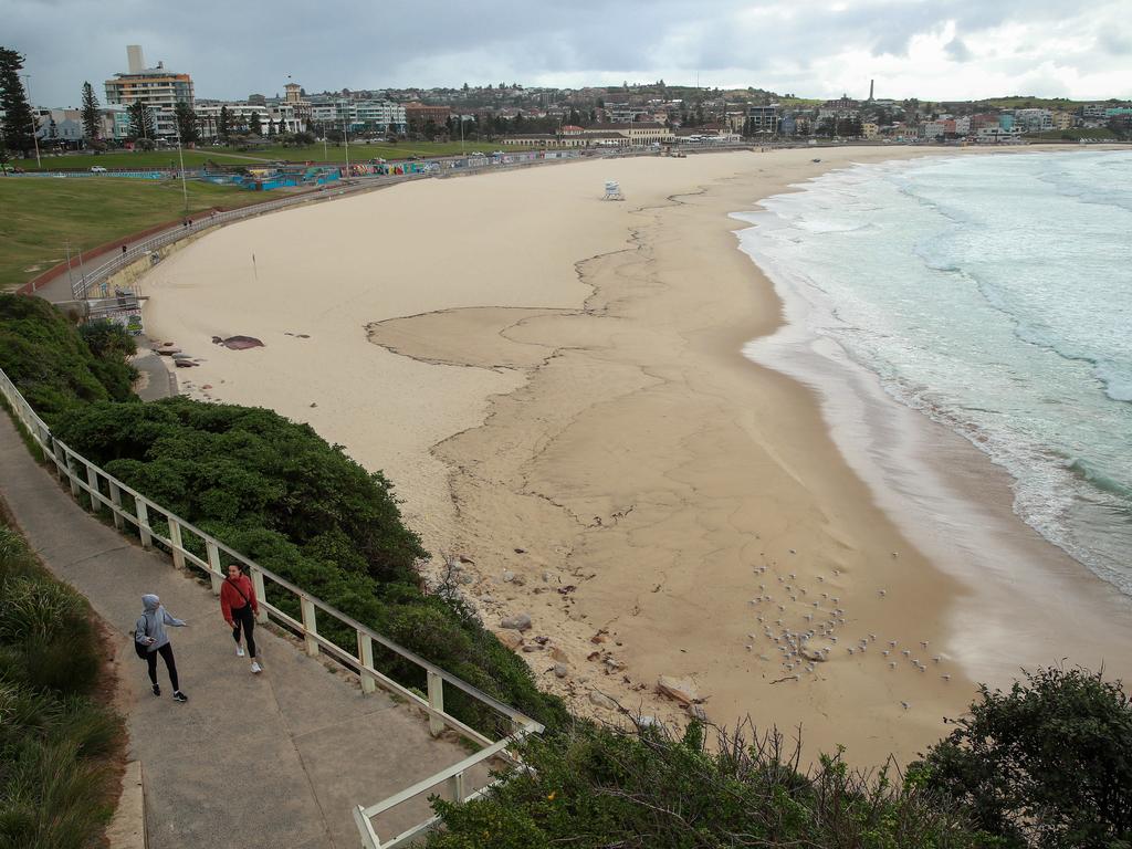 A quiet Bondi Beach, which has been shut down amid coronavirus fears. Picture: Justin Lloyd