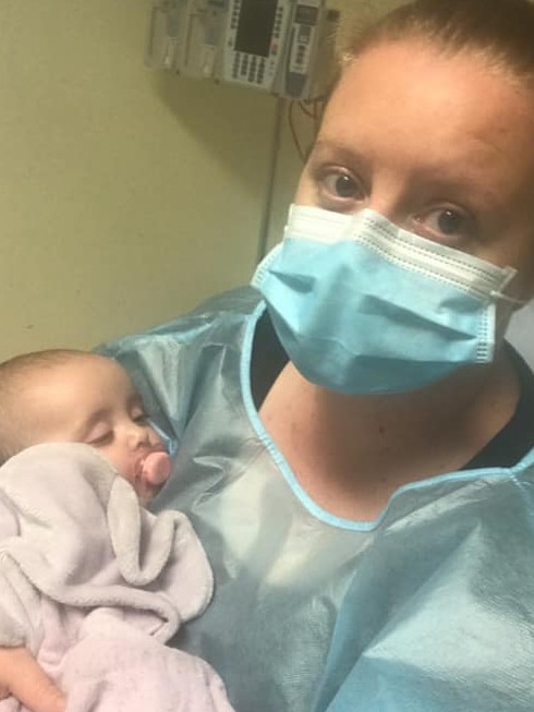 Melbourne mum Nikki Boyle with little Stevie at Casey hospital.