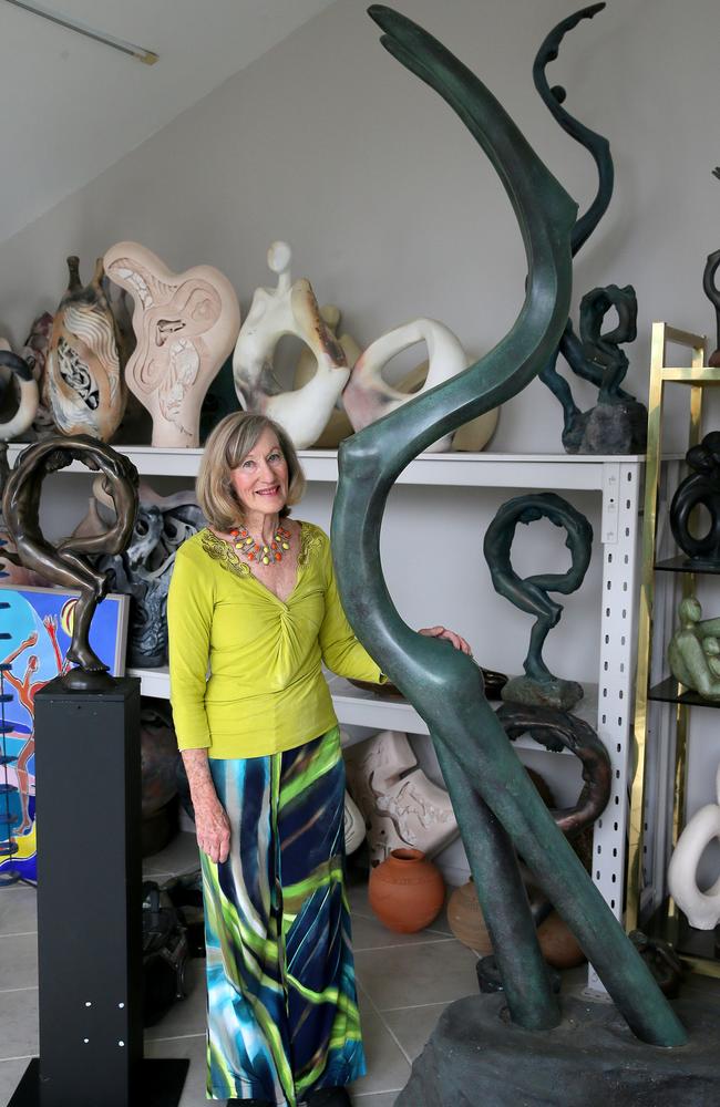 St Ives Sculptor Helen Leete made the iconic sculpture at Fairy Bower Rock pool that was damaged in the storm. She's working on a replacement. Pictured in her studio with some of her other work. Photo: Adam Ward