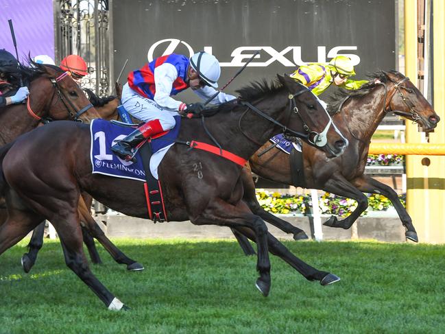 Cindy Falls (NZ) ridden by Dean Yendall wins the Leilani Series Final at Flemington Racecourse on July 06, 2024 in Flemington, Australia. (Photo by Brett Holburt/Racing Photos via Getty Images)