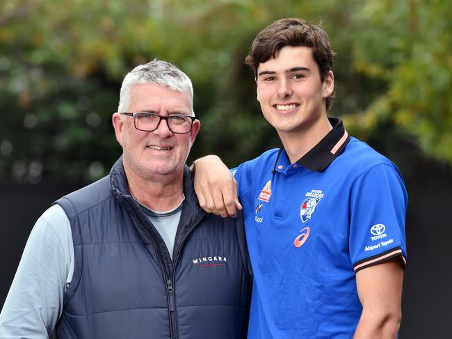 James O’Donnell with his dad, former Australian cricket and VFL footballer Simon. Picture : Nicki Connolly