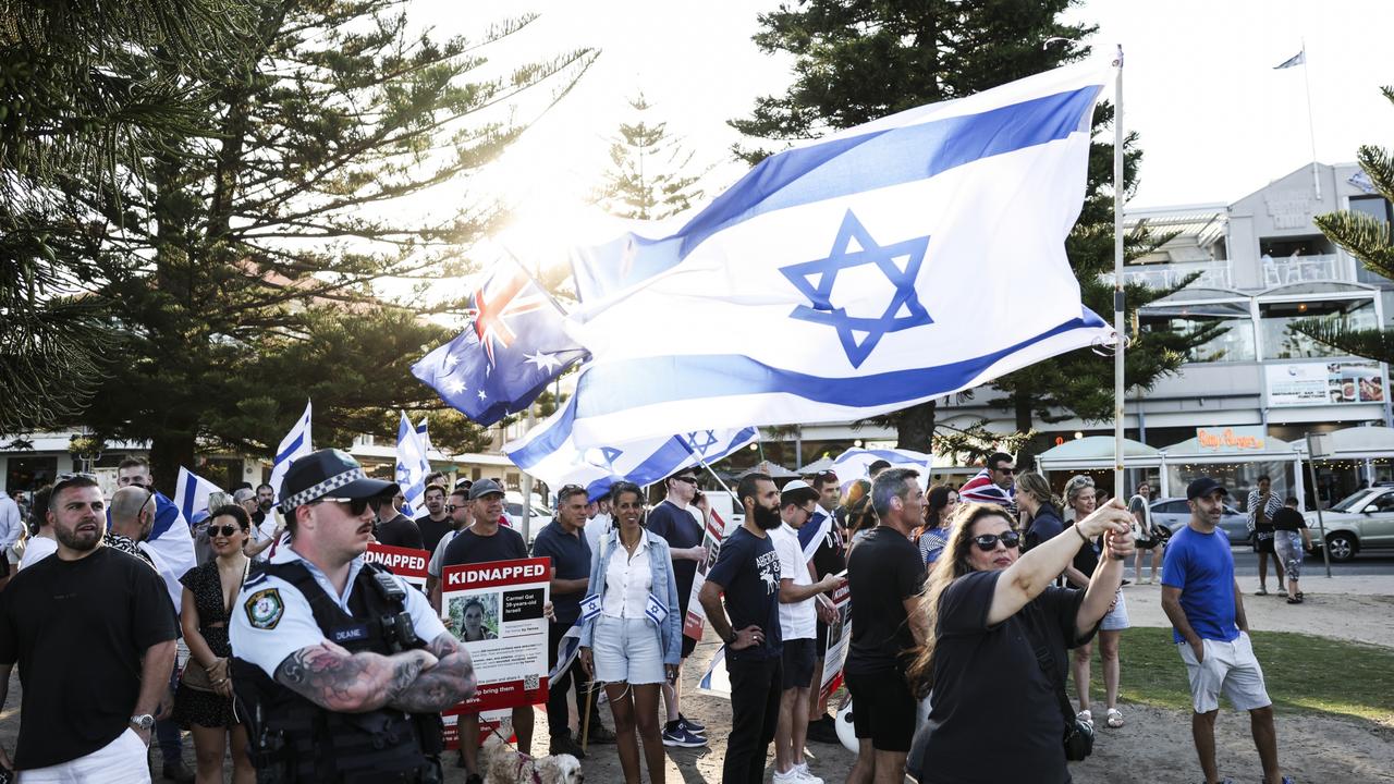 Israel supporters gathered to meet the motorcyclists. Picture: Dylan Robinson/NCA NewsWire