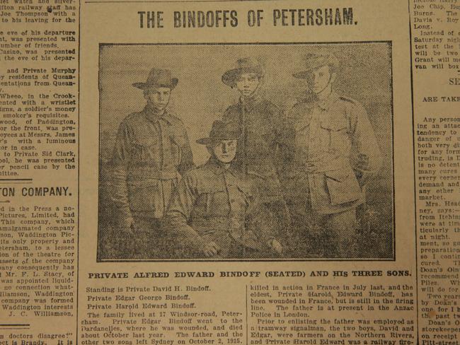 ‘Important that the contribution of indigenous soldiers to the Anzac legend is properly recognised’ ... The article on Private Alfred Edward Bindoff and his three sons David, Edgar and Harold published in The Evening News on October 4, 1916. Picture: Cameron Richardson