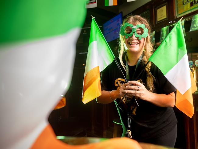 Shags on Mitchell St (Shenannigans) are hosting a St Patrick's Day party with Irish Dancers, beers and live music. Bartender Leanne Kristiansen is gearing up for the party.Photograph: Che Chorley