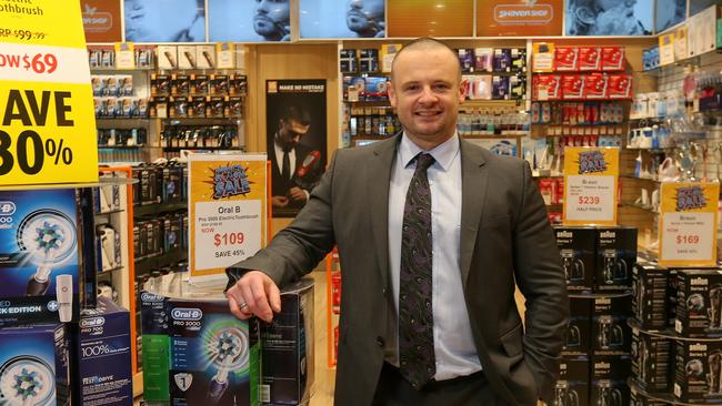 The Shaver Shop CEO Cameron Fox in the Shaver Shop Melbourne Central Store. Picture: Ian Currie.