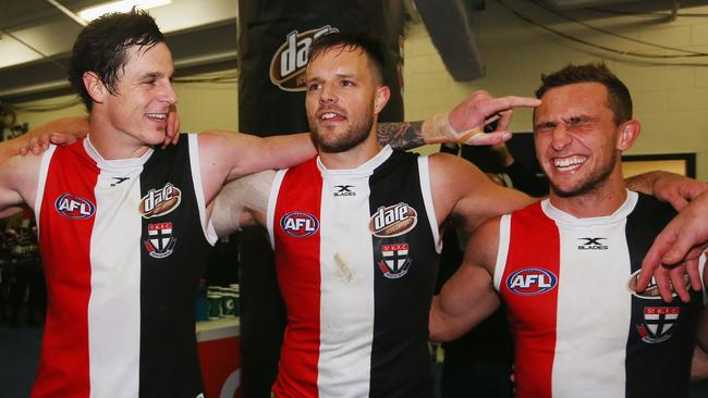 Jake Carlisle, Nathan Brown and Luke Dunstan are marching in. Picture: Getty Images